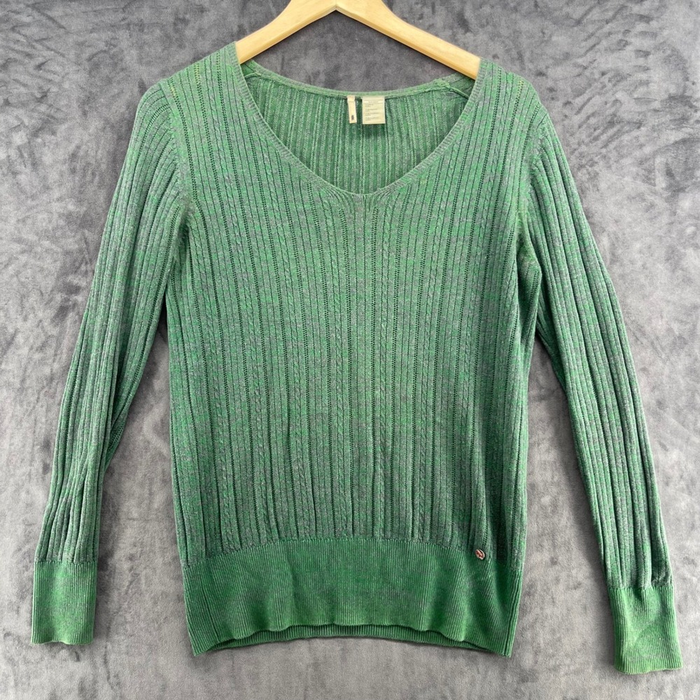 Levis Womens Green Marl Cotton V-Neck Cable Knit Sweater Small PCL-003
